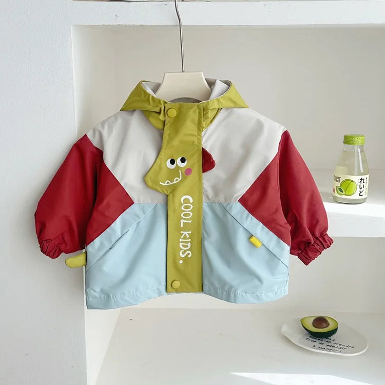 Nueva Chaqueta Cortavientos de Dinosaurio para Niños Primavera 2026, Estilo Coreano, Abrigo con Capucha para Bebés y Niños Pequeños, Ropa Exterior de Manga Larga