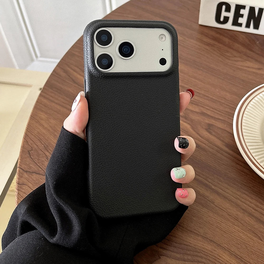 Funda de teléfono con textura de cuero de lujo para iPhone 17 Pro Max 17 Air 16 Plus 15 14 13 12 11 Pro Max, carcasa suave de TPU a prueba de golpes