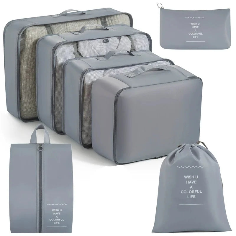 Juego de 7/8/9 piezas de bolsas de almacenamiento de viaje, artículos de tocador digitales, zapatos, bolsa organizadora de ropa, maleta, bolsa ordenada para ropa, juego de cubos de embalaje