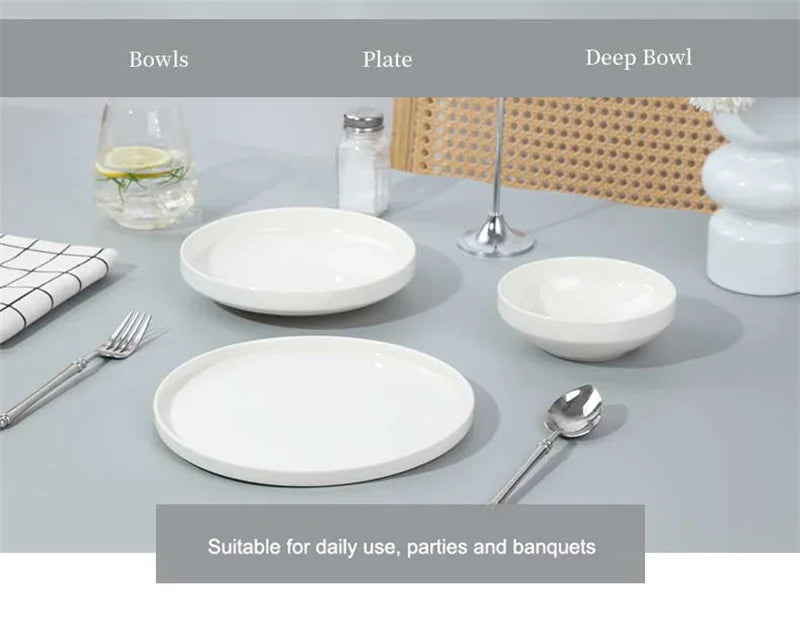 SOLECASA, juegos de vajilla de porcelana de 3/12 piezas, cuencos y platos blancos, plato resistente a los arañazos, cuenco de cerámica, plato de cena de espagueti