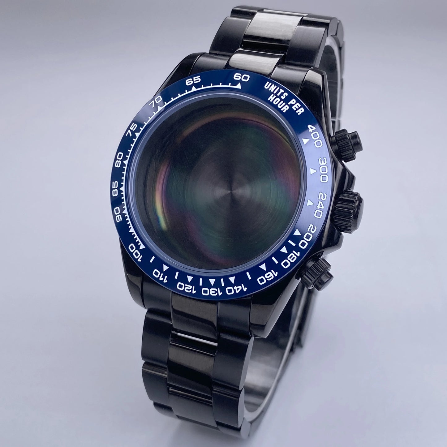 Caja VK63 Negra de 39 mm, Acero Inoxidable, Cristal de Zafiro Plano, Resistente al Agua, Compatible con Esferas de 29 mm-30 mm, Piezas de Caja para Reloj con Movimiento VK63