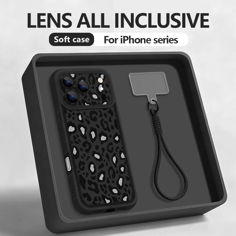 Funda para Teléfono con Estampado de Leopardo y Correa para iPhone 18 17 Pro Max 17e 16 15 14 Pro Max 13 12 Pro, a Prueba de Golpes, de TPU Suave con Cordón
