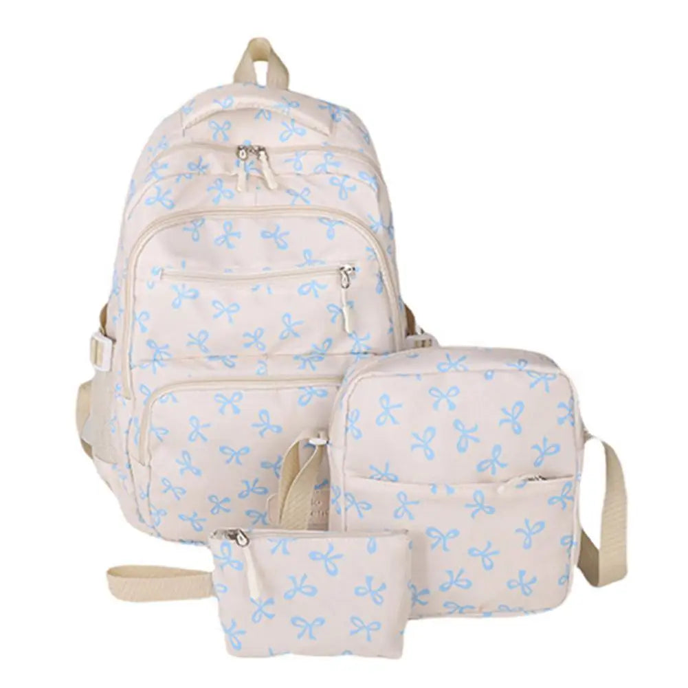 Conjunto de mochila de 3 uds., mochila con lazo de gran capacidad, bolso escolar de nailon con estampado de lazo, mochila para estudiantes con correa ajustable