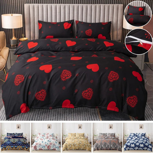Funda nórdica cepillada estampada, funda de almohada, juego de tres piezas, funda de cama de tela respetuosa con la piel de alta calidad (sin sábana), 3 uds.