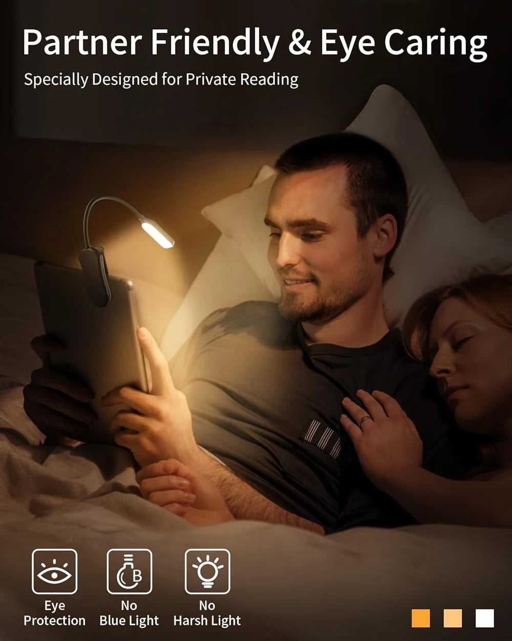 Lámpara de luz de lectura de libros recargable, luz de libro LED para leer en la cama, brillo ajustable para el cuidado de los ojos, 3 temperaturas de color