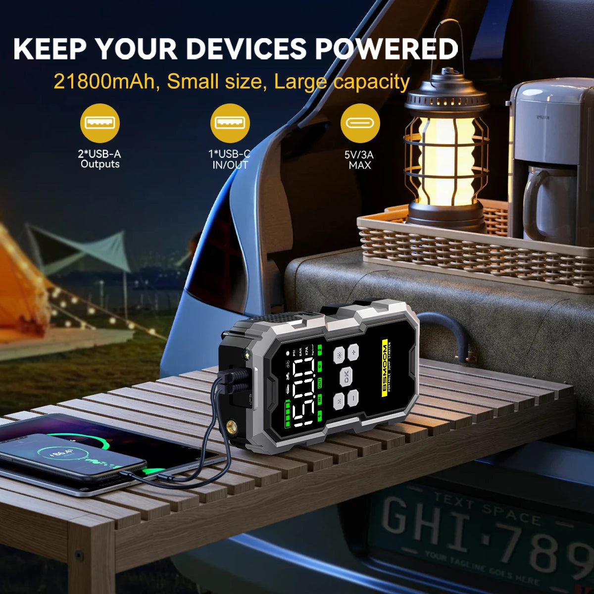 Arrancador de Coches con Compresor de Aire, Pantalla LCD, 21800mAh, Cargador Portátil, Dispositivo de Arranque de Batería de Coche de 6000A, Cargador de Batería para Coche de 12V (Todo Gasolina/10L Diésel), Arranque Rápi