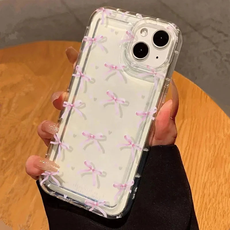 Bonita funda de teléfono con lazo de corazón rosa para IPhone 17 16 15 14 13 12 11 Pro Max 13 12 Mini 17Air 16e, fundas transparentes suaves a prueba de golpes