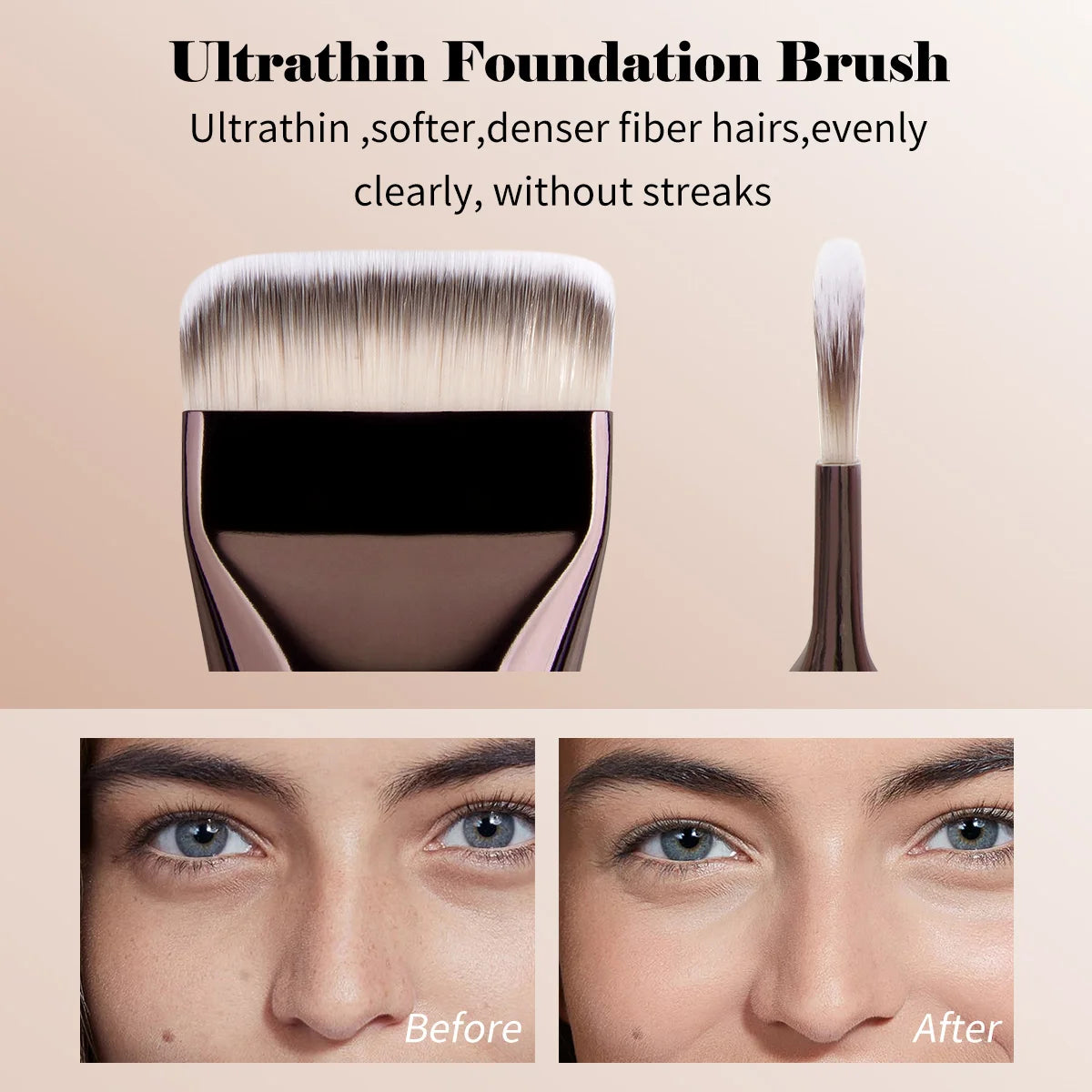 MAANGE Juego de 3 Brochas de Maquillaje con Tubo de Aluminio, Brocha para Base de Maquillaje, Brocha Delgada para Base, Brocha Kabuki, Herramientas de Maquillaje para Chicas