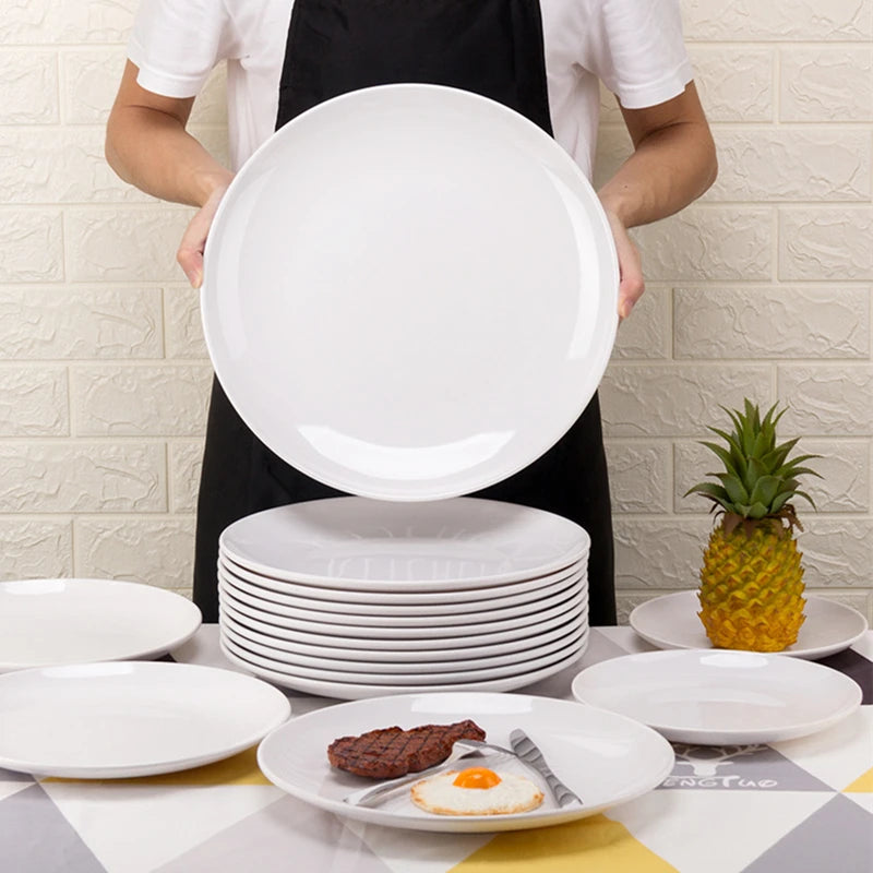 Platos redondos de melamina para Hotel, juegos de cena de 8-14 pulgadas, platos blancos de porcelana de imitación, bandeja para servir, vajilla hermosa, comida occidental