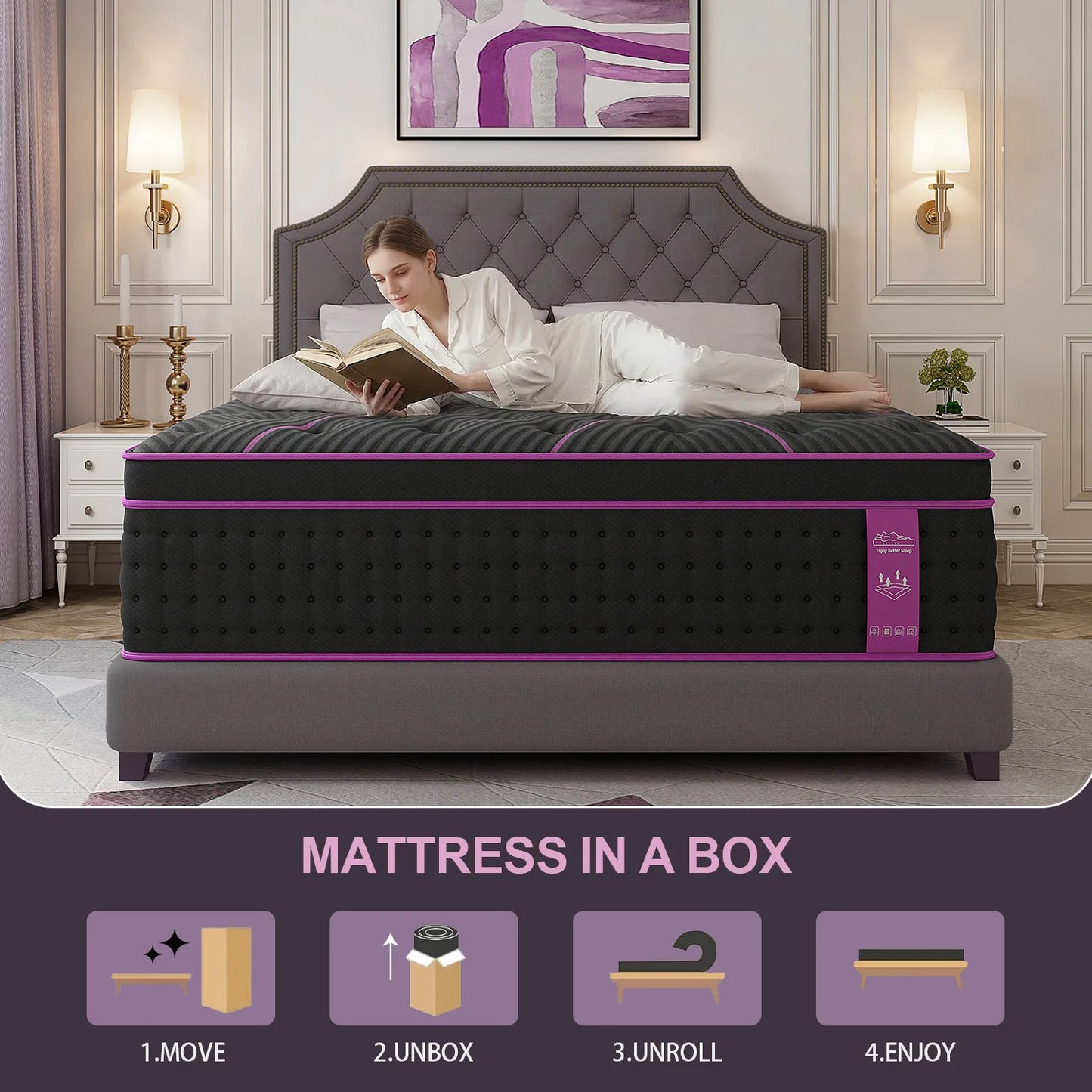Medium Firm Hybrid Mattress in a Box 12/14 Inch Gel Memory Foam Pocket Spring Fiberglass-Free Cooling Motion Isolation