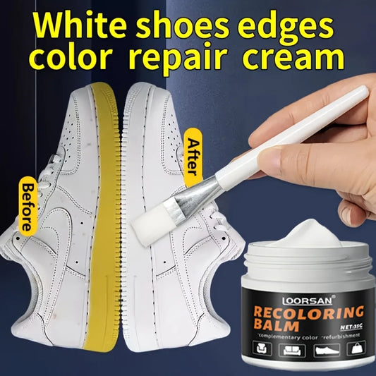 LOORSAN Nuevo restaurador de bordes de zapatos blanco 35 g - Crema reparadora de zapatos profesional para zapatillas, botas, cuero, arreglo de color fácil de aplicar