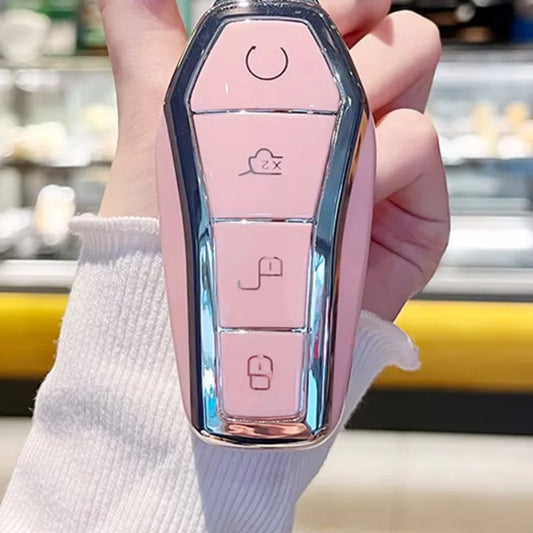 LLavero rosa de 4 botones con funda para mando a distancia, carcasa para BYD Atto 3 Han EV Dolphin, funda protectora para Control remoto, accesorios para automóvil