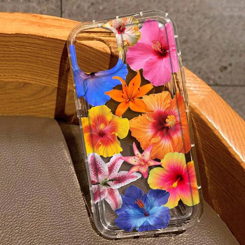 Funda de teléfono de goma suave con estampado Floral de hibisco para iPhone 17 Air 16 15 13 14 12 11 Pro Max 16E 7 8 14 15 16 Plus cubierta transparente