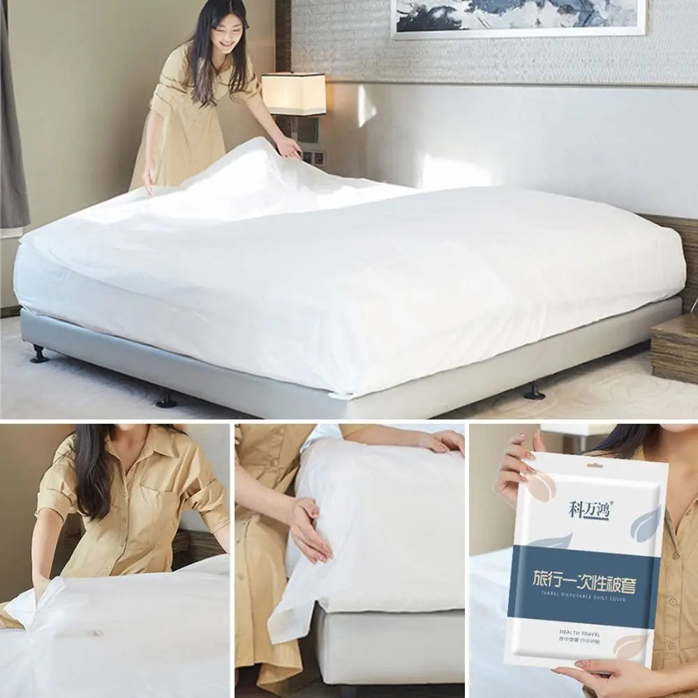 Sábana desechable de 3/4 piezas, juego de cama a prueba de suciedad, funda nórdica, funda de almohada, sábanas aislantes no tejidas gruesas para viaje