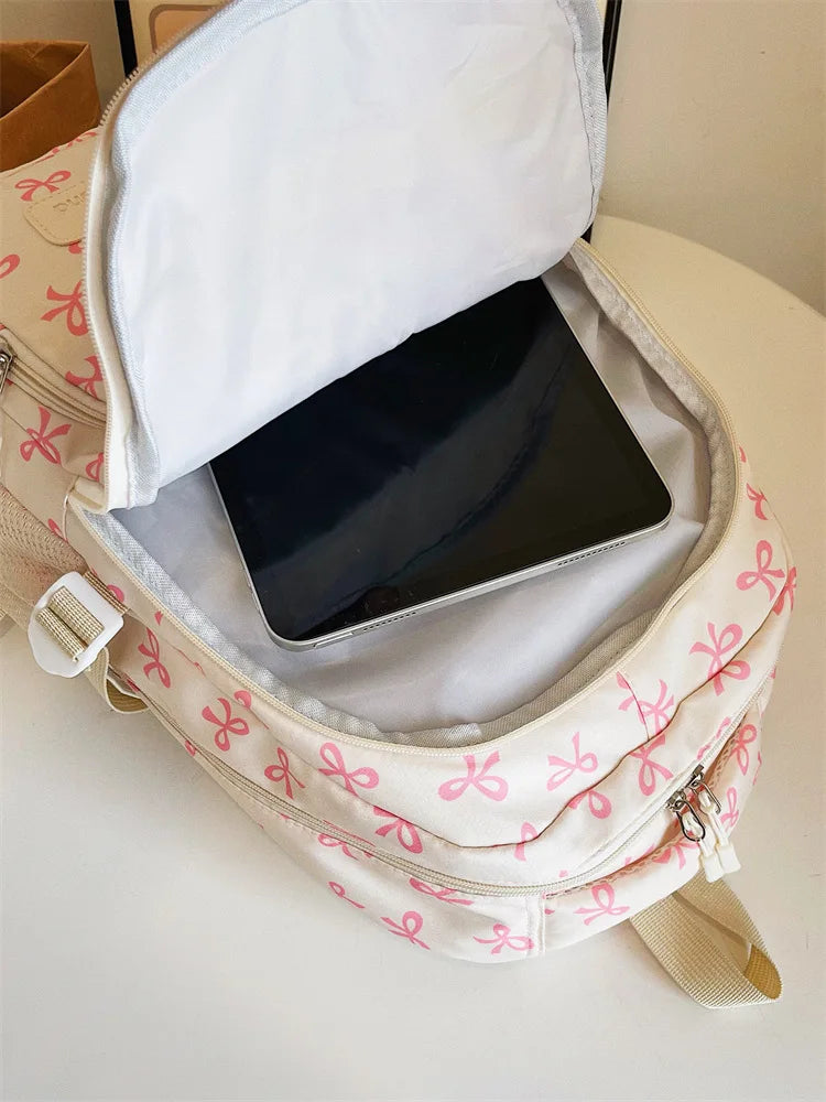 Juego de 3 Bolsas Escolares con Lazo, Mochila de Gran Capacidad, Mochila Casual de Viaje, Mochila Versátil, Bolsa Cruzada, Bolsas para Niñas