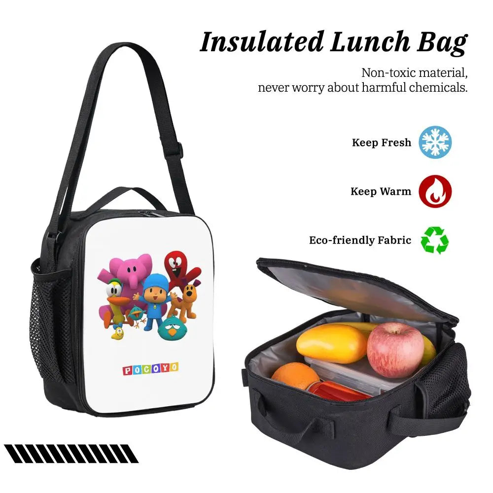 Mochila azul de dibujos animados de Pocoyo para niños, mochila escolar, bolsos de hombro para ordenador, bolsa de almuerzo aislada de 3 piezas, estuche para lápices
