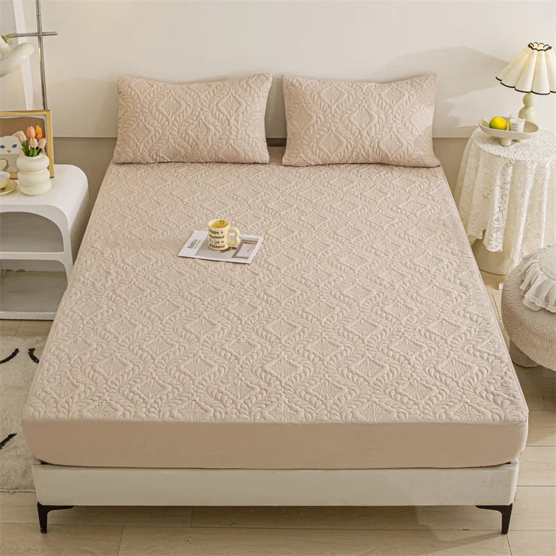 Protector de Colchón Acolchado Impermeable, Funda de Colchón Transpirable, Antiácaros, Antibacteriana, Sábana Ajustable, Sin Funda de Almohada