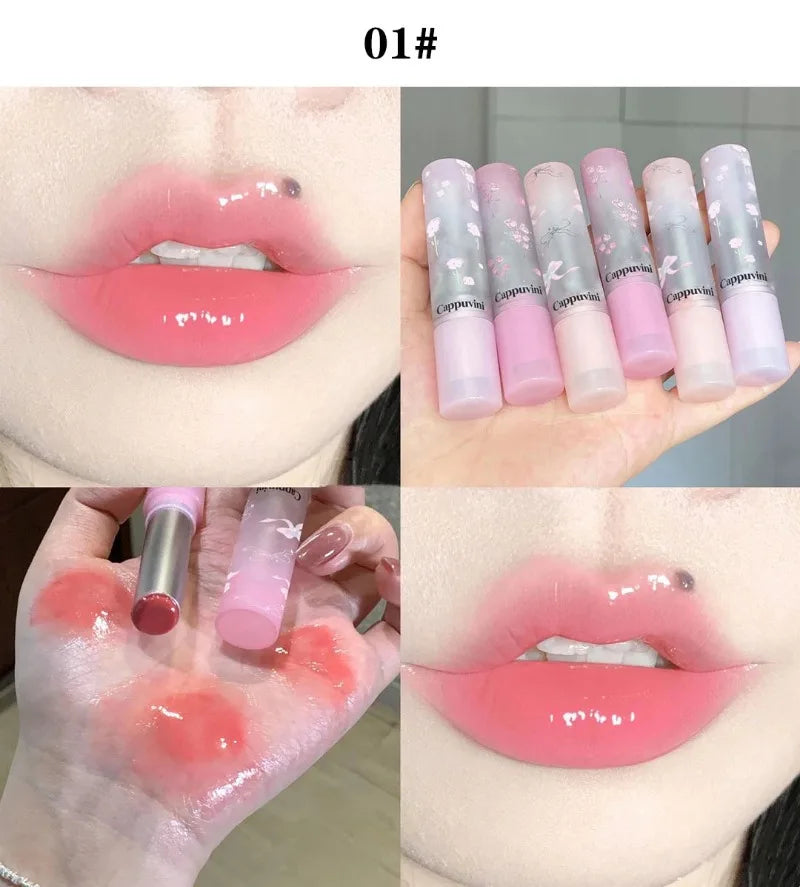Brillo Labial Sólido Efecto Espejo, Tubo Redondo, Hidratante y Duradero, Tinte Natural Nude Melocotón, Maquillaje Labial en Gel