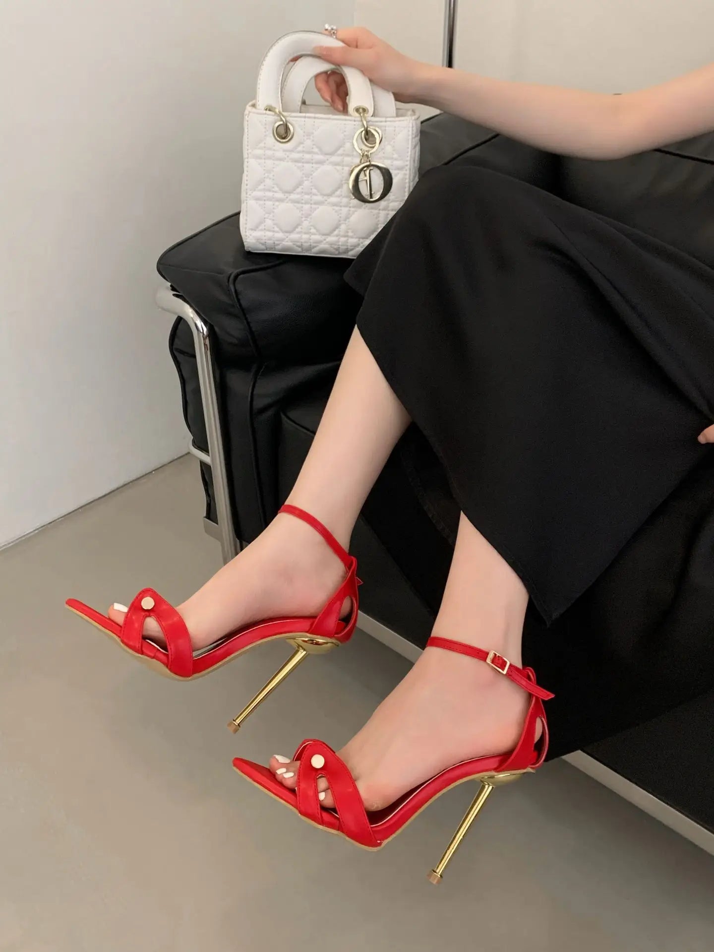Sandalias de Tacón de Aguja con Correa de Tobillo y Estampado de Leopardo para Mujer, Zapatos de Vestir para Fiesta, Tacones de Aguja con Banda Metálica Estrecha y Punta en Pico