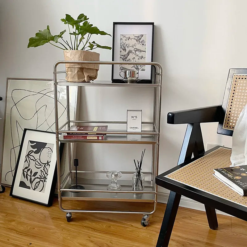 Estante Metálico MOMO, Moderno, Multiusos, de Piso a Techo, con Ruedas, Móvil, Mesa Lateral