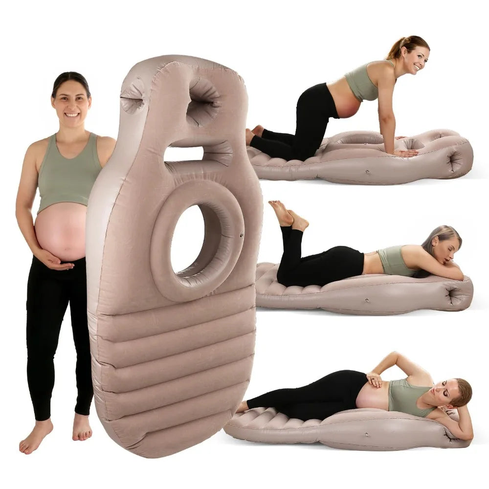 Con agujeros     Cama de maternidad inflable     Plegable     Firmeza ajustable     Estera para dormir de maternidad     Incluye bomba de aire
