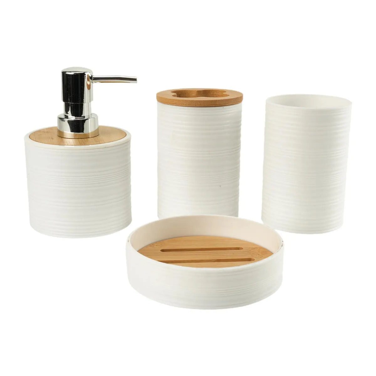 Suministros de baño de bambú para lavado de baño, estante de almacenamiento para el baño, juego de soporte para cepillos de dientes, taza para enjuague bucal, tocador, 4 Uds.