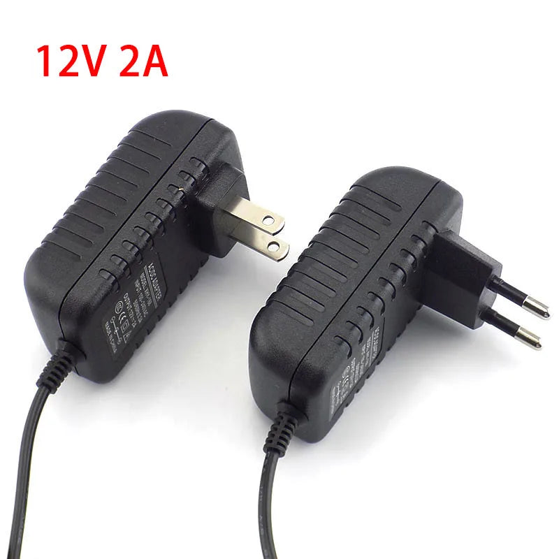 Adaptador de fuente de alimentación de 12V, 1A, 2A, 0.5A, CA, CC, enchufe de EE. UU. Y UE, CC, macho, hembra, 5,5x2,1mm, para tira de luces LED