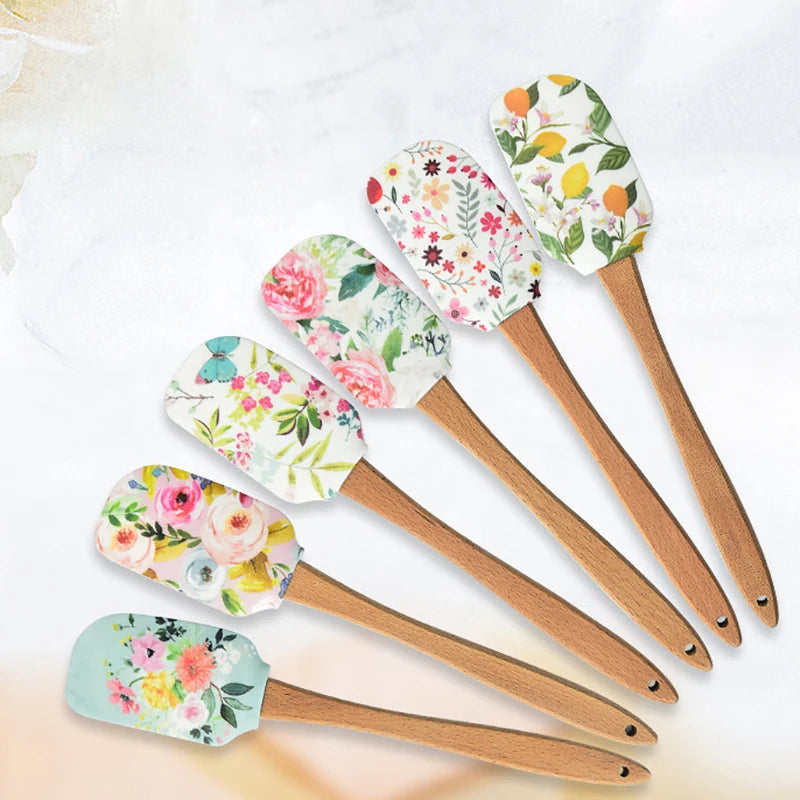 Utensilios de cocina de silicona antiadherentes con mango de madera, espátula, cuchara, juegos de cepillos, herramientas de cocina para hornear coloridas, 30,5 cm