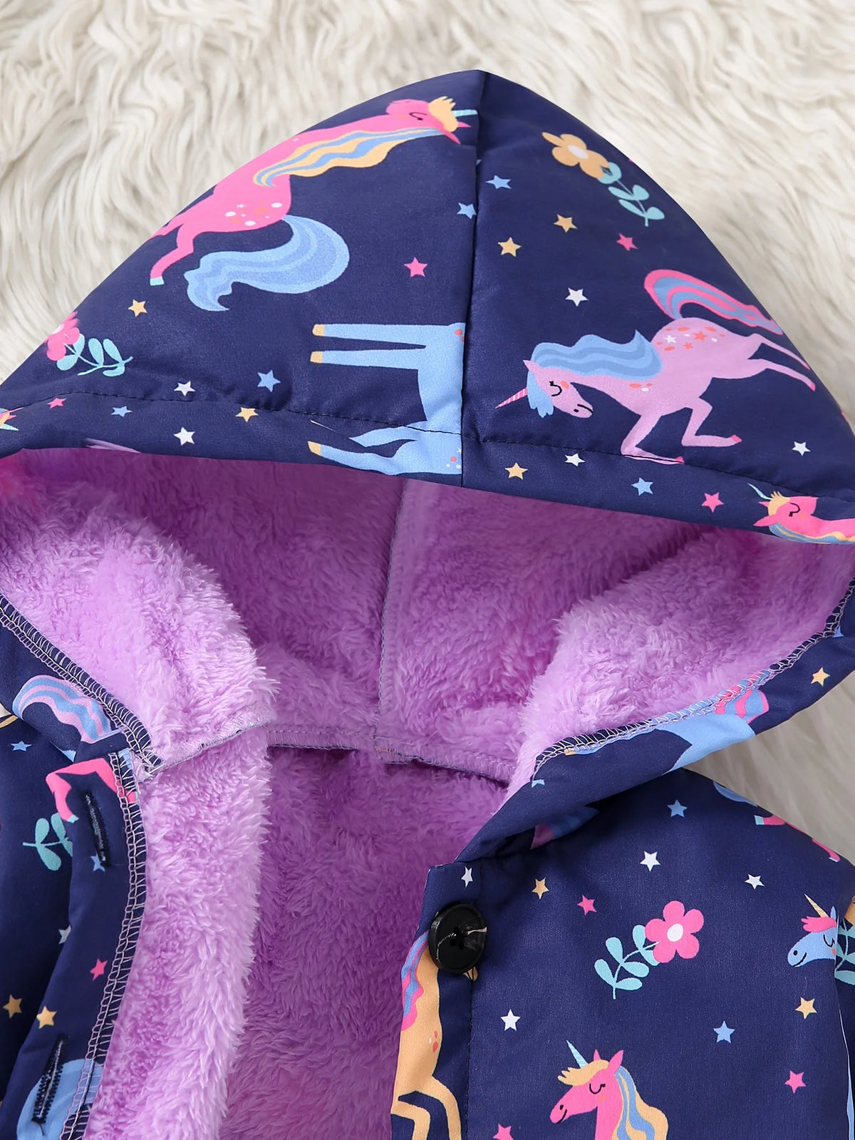 Chaqueta con capucha estampada colorida para niña, cálida y resistente al frío, de lana, para salidas informales, chaqueta de longitud media a larga, Otoño/Invierno