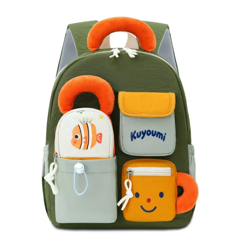 Mochila con múltiples bolsillos, bonita mochila escolar de moda con dibujos animados para niños de primaria y secundaria, ligera y de gran capacidad