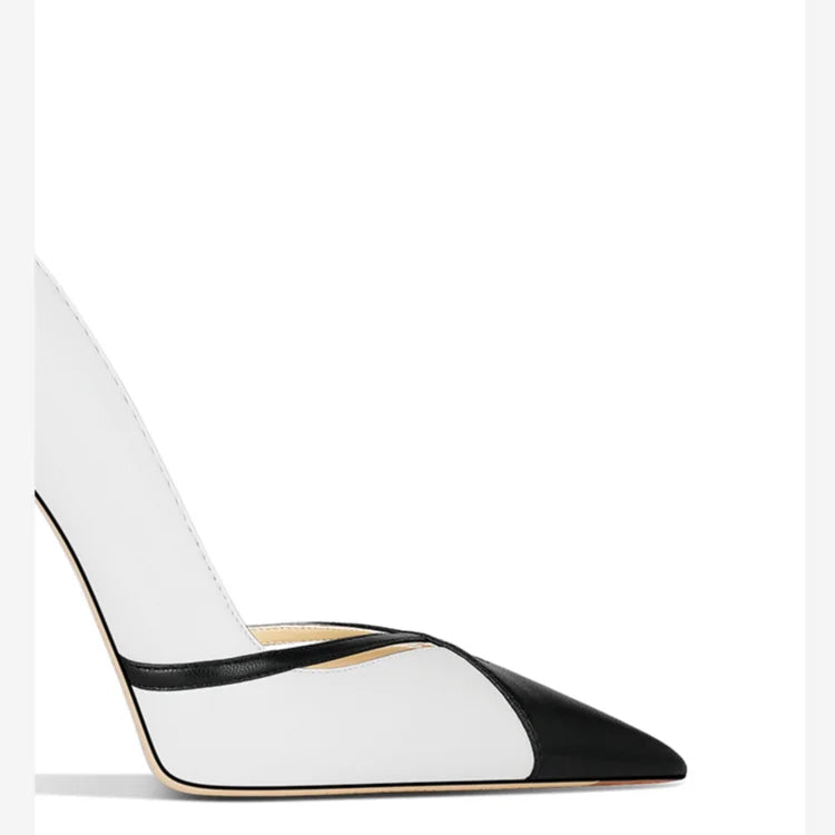 Zapatos de tacón alto de cuero blanco mate con punta puntiaguda y tacones de aguja poco profundos, zapatos de banquete sin cordones