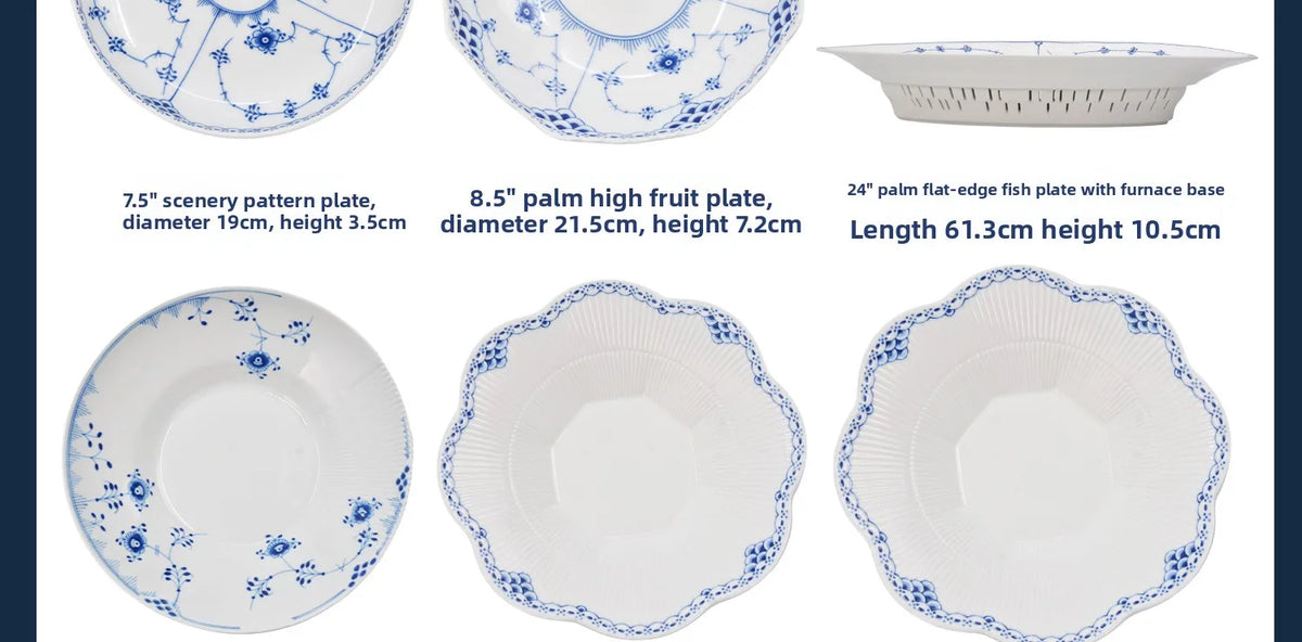 Juego de vajilla de porcelana blanca de Jingdezhen con diseño de hierba Tang azul y blanca, plato llano para uso doméstico, t...
