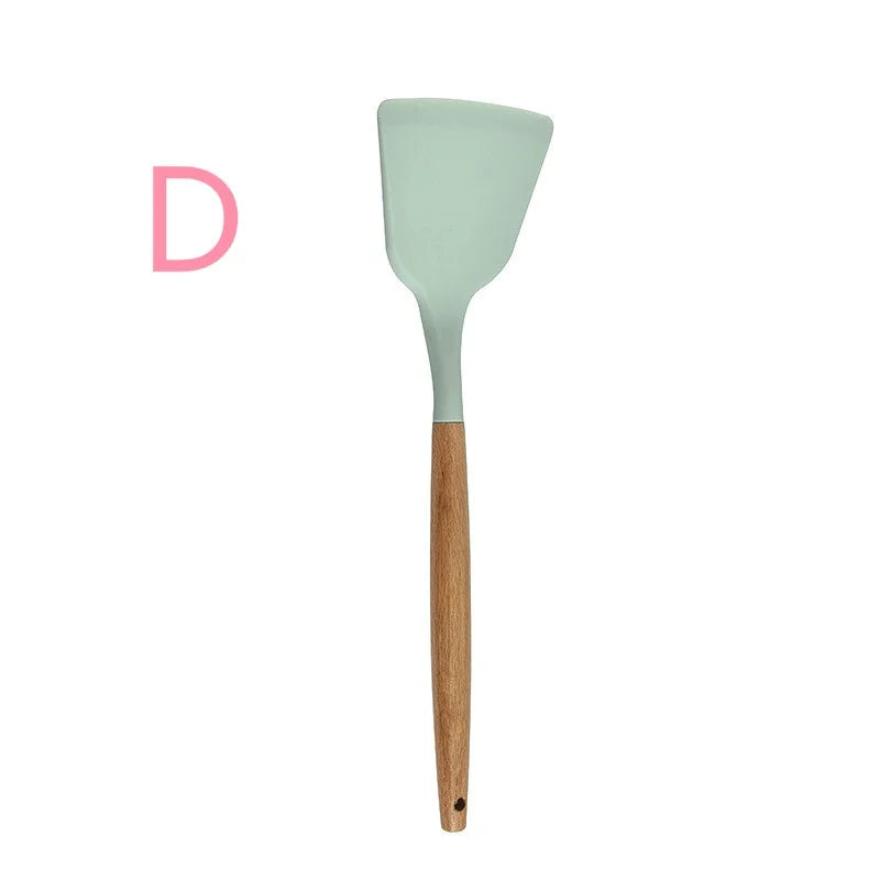 Nuevo Juego de Utensilios de Cocina de Silicona con Mango de Madera 2026, 12 Piezas, Espátula y Cuchara Antiadherentes, Accesorios para Cocinar en el Hogar