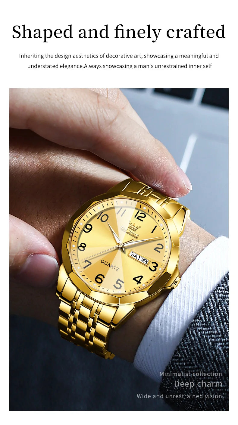 OLEVS 9970 reloj de lujo para parejas, reloj de pulsera con calendario resistente al agua de acero inoxidable para hombres y mujeres, reloj para amantes del espejo con rombos y esfera Digital