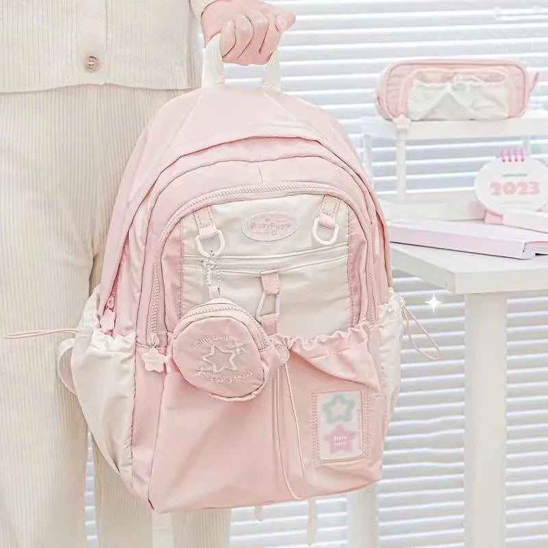 Nueva mochila para niña, bolso escolar grande y bonito con cordón a la moda para estudiante, bolso de hombro femenino de viaje coreano para escuela secundaria