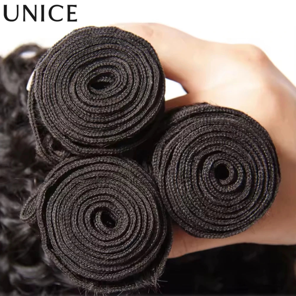 Mechones de pelo rizado UNice, Color Natural sin procesar, grado 10A, 100% cabello humano, oferta de 1/3/4 Uds.