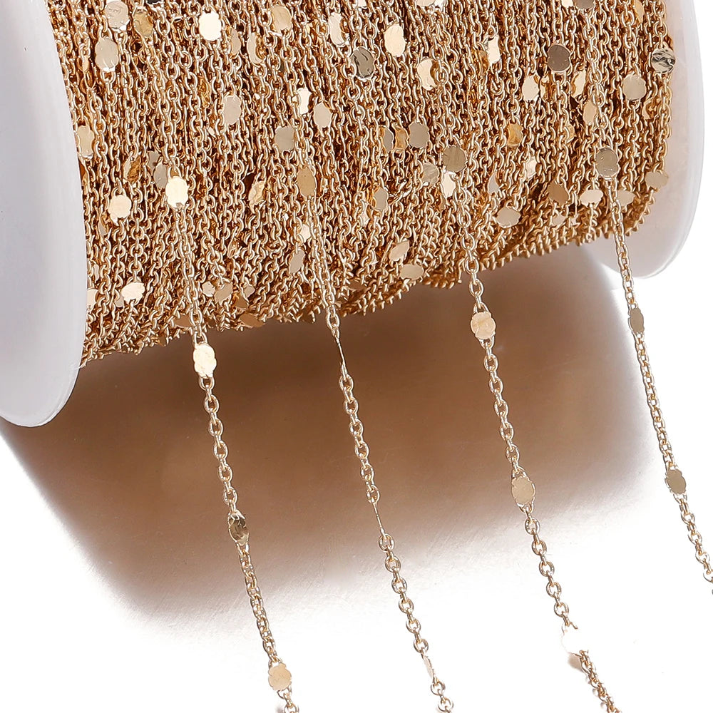 Collar de cadena de lentejuelas de 1/2 metros, cadena dorada y plateada, cadenas de Cable de cobre y Metal, accesorios para hacer joyas, componentes artesanales DIY