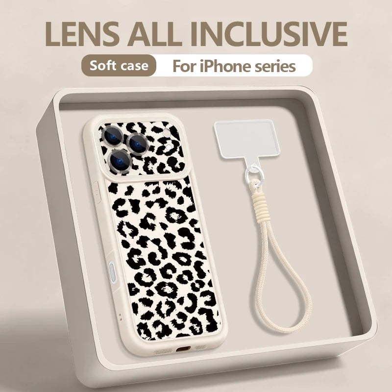 Funda para Teléfono con Estampado de Leopardo y Correa para iPhone 18 17 Pro Max 17e 16 15 14 Pro Max 13 12 Pro, a Prueba de Golpes, de TPU Suave con Cordón