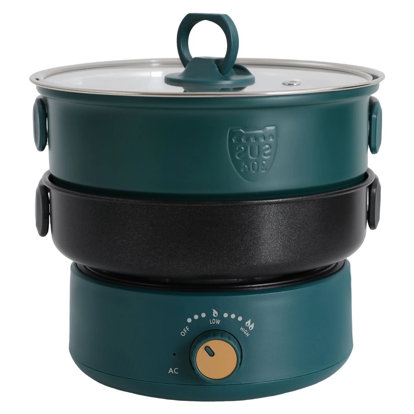Olla caliente eléctrica portátil con asas plegables, Mini olla caliente, cocina de fideos Ramen multifuncional con ajuste de potencia