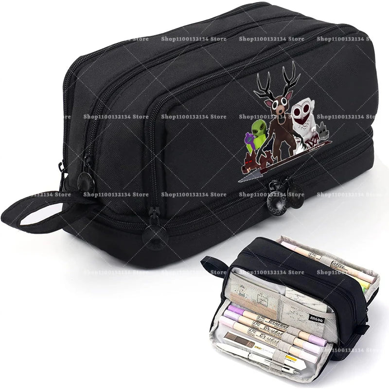Estuches para lápices de 99 noches en los bosque, bolsas grandes para bolígrafos de dibujos animados, bolsa de lápices multicapa de Anime para niños y niñas, suministros de papelería escolar