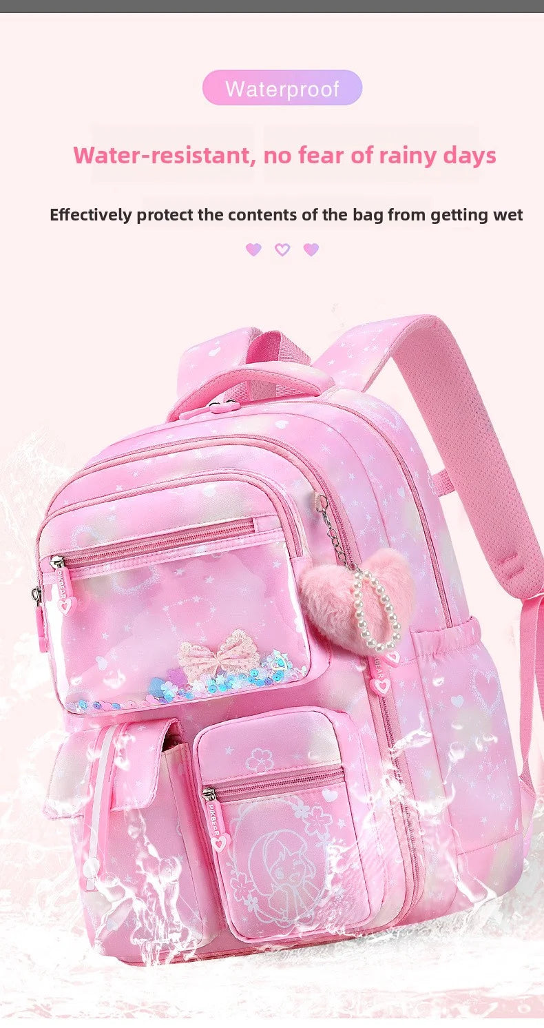 Mochila Escolar 2026 con Colgante de Amor, Juego de 3 Piezas, Decoración de Mariposas, Mochilas Escolares para Niñas, Estilo Princesa