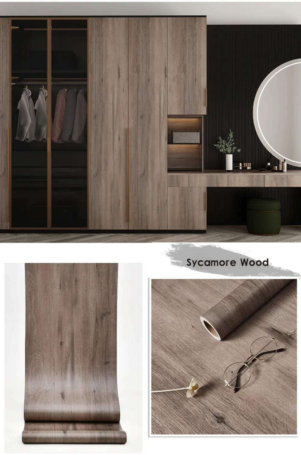 Pegatinas de puerta de grano de madera para armario, mesa, armario, muebles, papel tapiz autoadhesivo de PVC impermeable, decoración del hogar