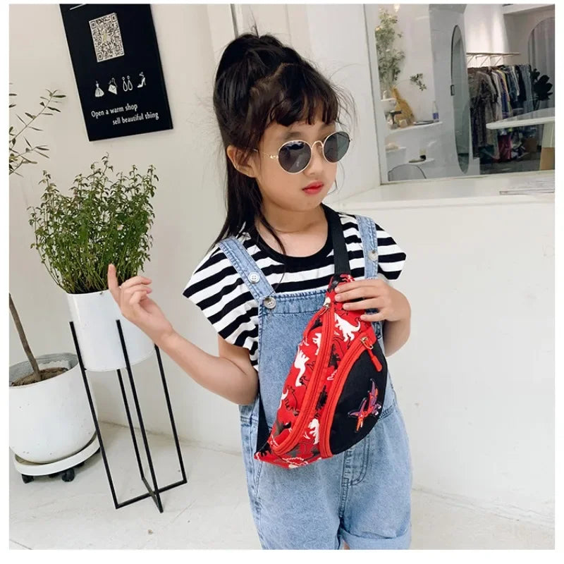 Lindas bolsas de almacenamiento de dinosaurio de dibujos animados para niños, teléfono, auriculares, bolsa de dinero, organizador de moda, bolsa de pecho y cintura, bolsa de cinturón para niños