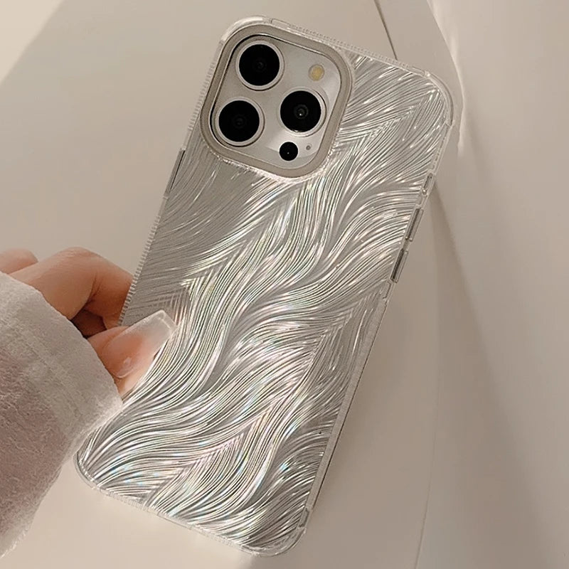 Funda de teléfono con diseño de plumas bonitas de lujo para iPhone 15, 14, 13, 12 Pro Max Plus, protección de lente chapada elegante, cubierta trasera anticaída