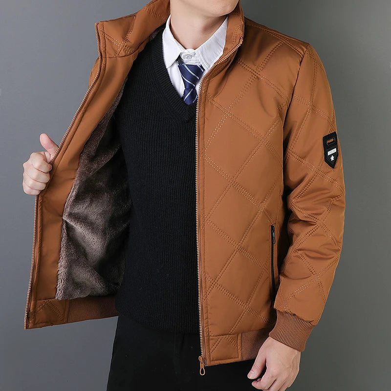 Parkas de terciopelo para hombre de otoño e invierno, Chaqueta de algodón con cuello de béisbol grueso para hombre de negocios, chaqueta informal holgada de gran tamaño para hombre