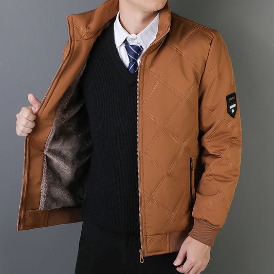 Parkas de terciopelo para hombre de otoño e invierno, Chaqueta de algodón con cuello de béisbol grueso para hombre de negocios, chaqueta informal holgada de gran tamaño para hombre