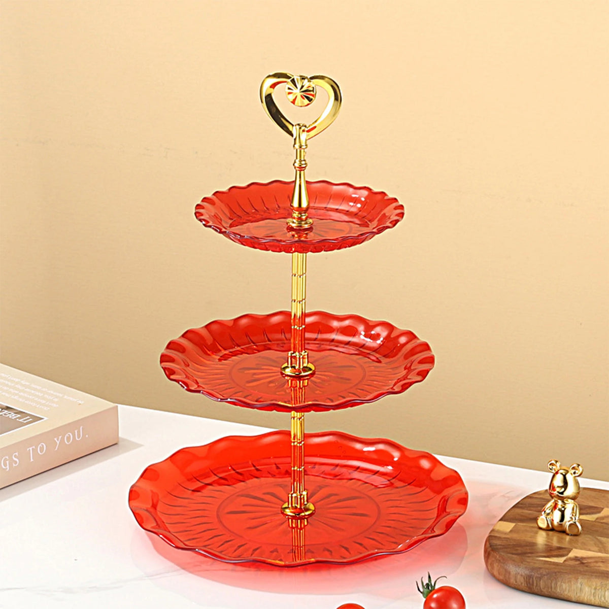 Mesa de exhibición de postre de plástico, Buffet ondulado de estilo europeo y americano, bandeja de servicio de postre, pastel, plato de fruta