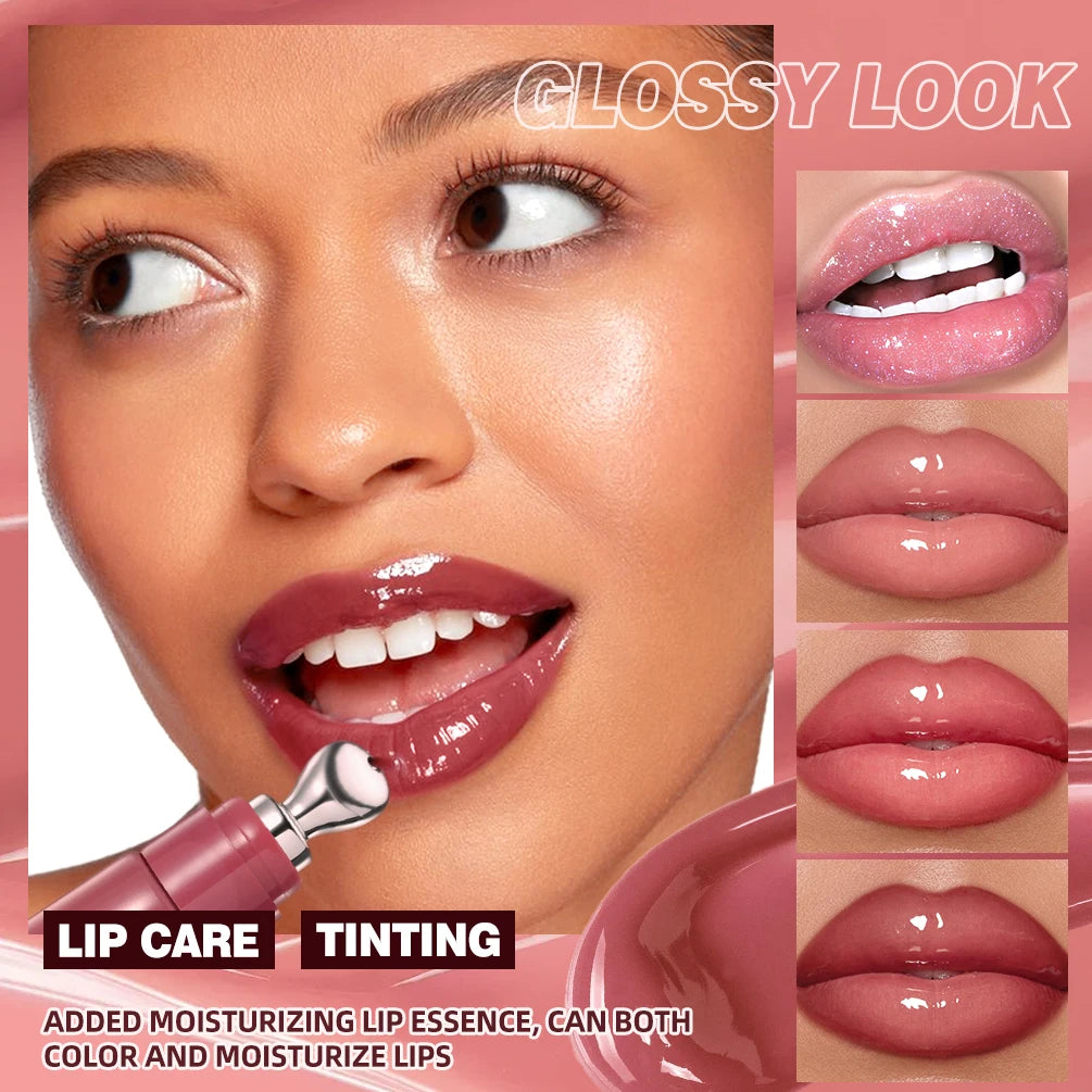 Brillo Labial QIBEST Efecto Espejo, Tinte de Larga Duración, Hidratante, Brillante, con Purpurina, Maquillaje Nutritivo