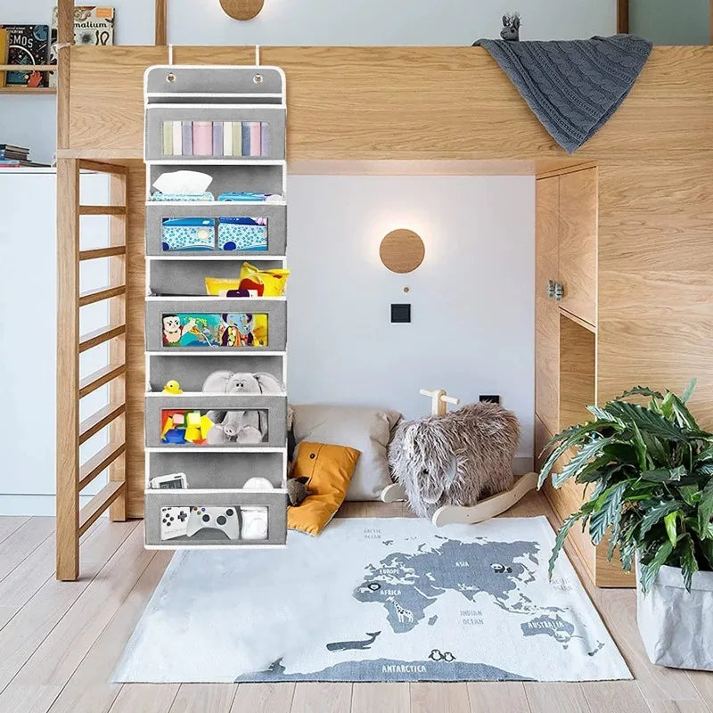 Organizador de almacenamiento colgante de 5 estantes: detrás de la puerta, antiinclinación, 5 bolsillos de gran capacidad, adecuado para dormitorio, baño