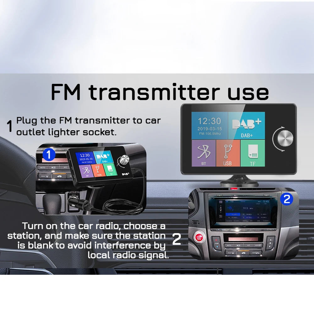 2.8inch Color Screen DAB/DAB+ Digital Broadcast Radio RDS Support FM Transmitter BT Music MP3 AUX Receiver